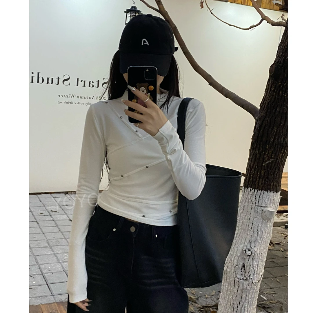 YOYO自制【钉子上衣】磨毛显瘦网红ins套头长袖打底上衣