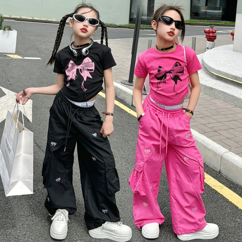 女童2025设计感蝴蝶结刺绣抽绳休闲裤小众别致拖地裤夏季薄款长裤