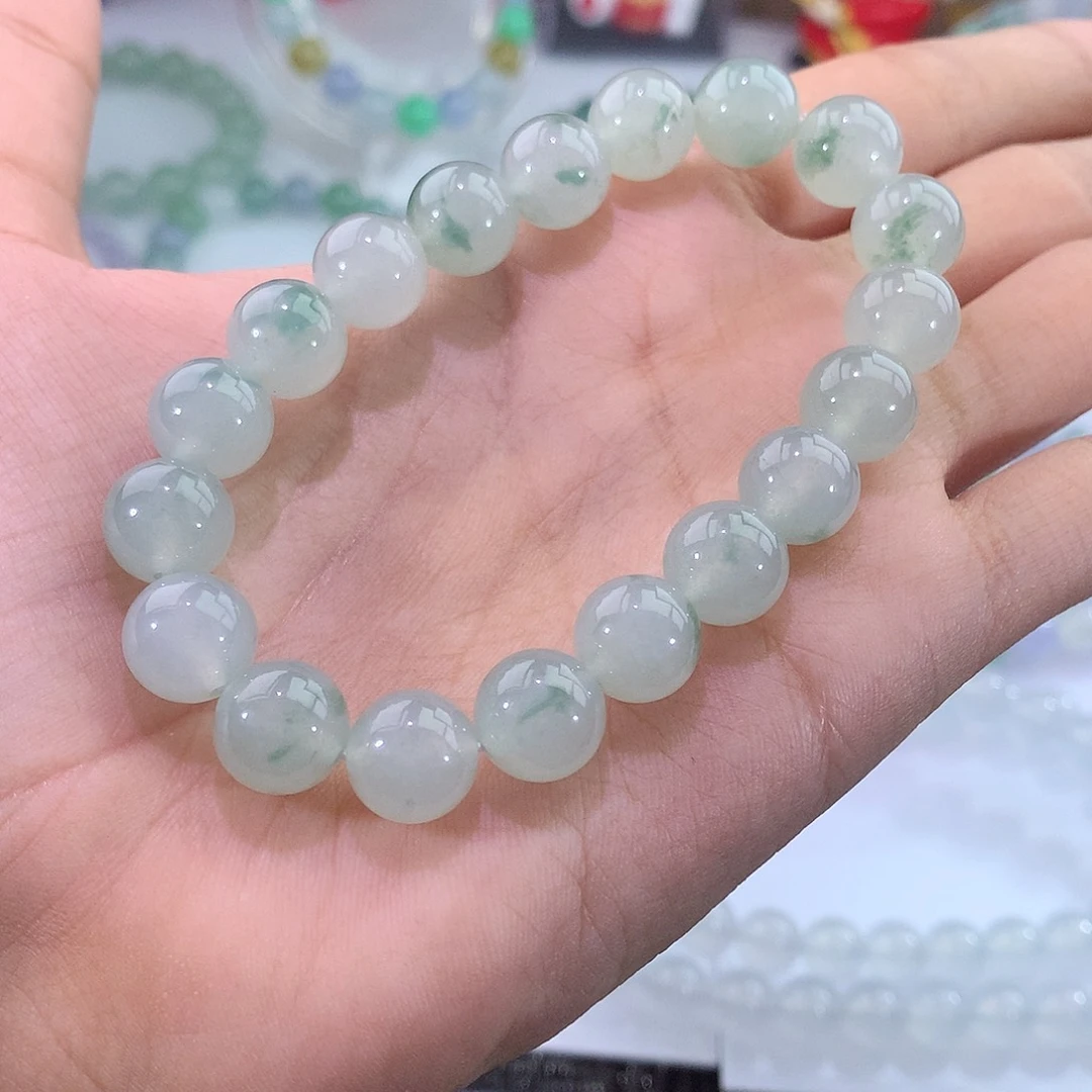 未镶嵌手链翡翠冰晴绿飘花手串