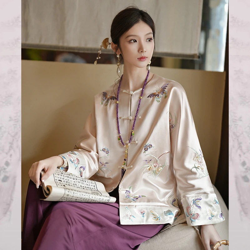 【悠蝶】新中式国风醋酸外套女2025秋季新款重工高级感复古上衣女