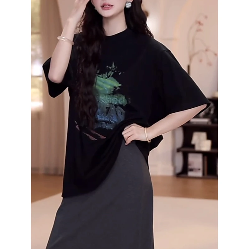 小个子气质百搭印花短袖T恤女夏季2025新款巨好看气质百搭ins上衣