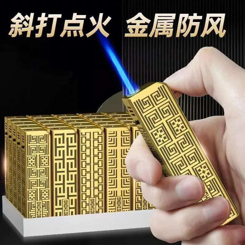 创意斜打保画防风充气打火机直冲耐用时尚复古高档新款打火机批发
