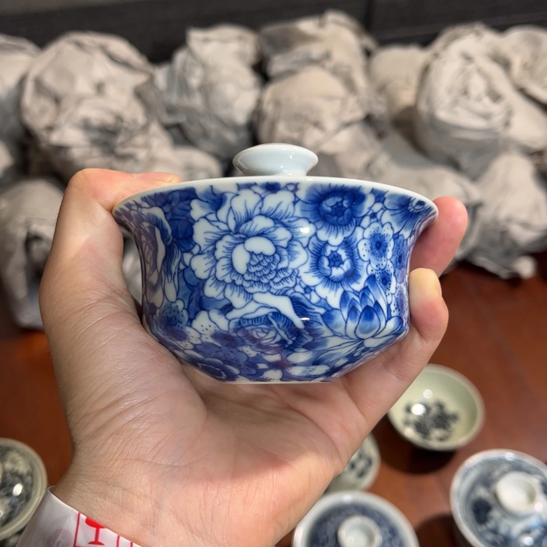 熊***杯子景德镇青花万花盖碗