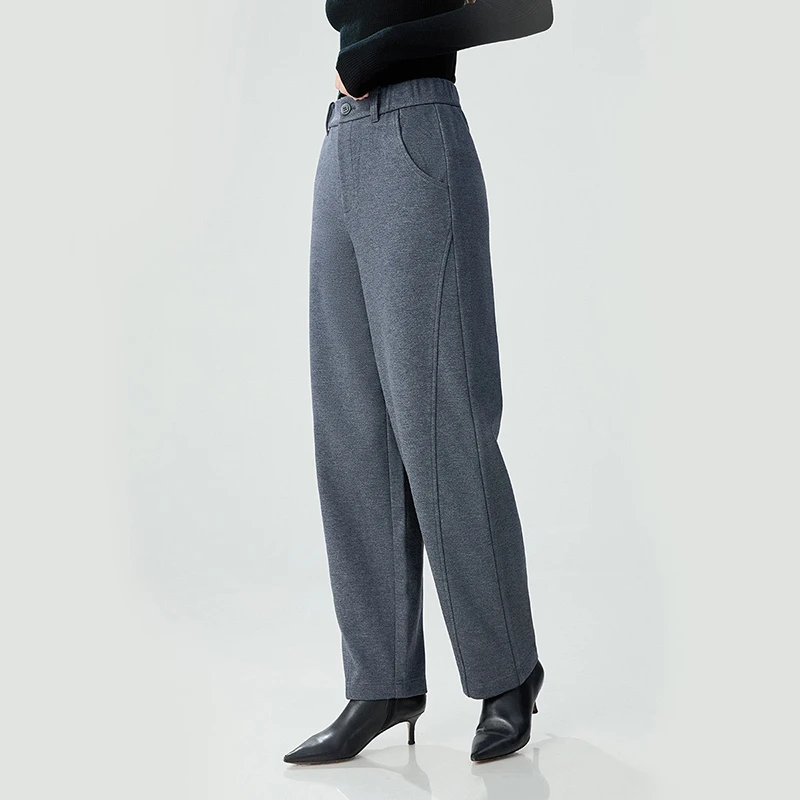 阿玛施AMASS新款秋装百搭中腰长裤磨毛加绒裤休闲香蕉裤女5100529