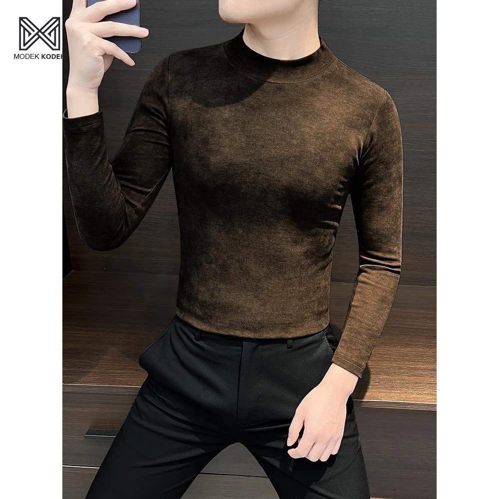 MODEK KODEKt恤男士冬季2025款高级感内搭渐变色中领打底衫男士款
