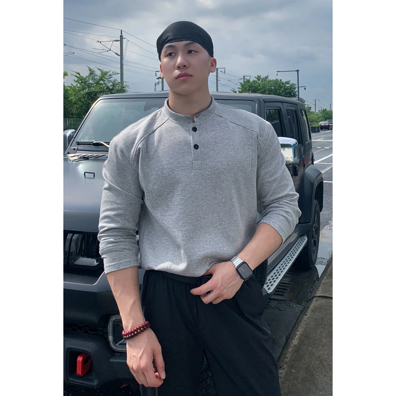 cleanfit美式亨利领卫衣男秋季潮流百搭宽松休闲长袖T恤打底衫