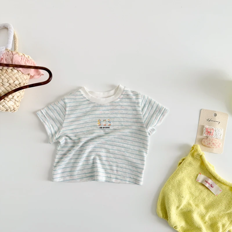 叭啦妈咪儿童条纹短袖T恤2025夏装新款宝宝洋气百搭衣服HRM5001