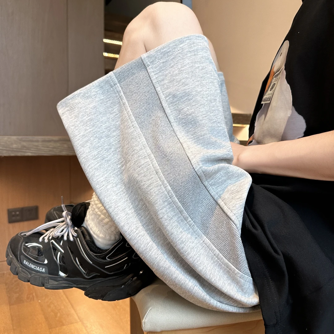 纯色解构罗口条纹短裤男款夏季潮流篮球运动跑步五分裤宽松中裤子