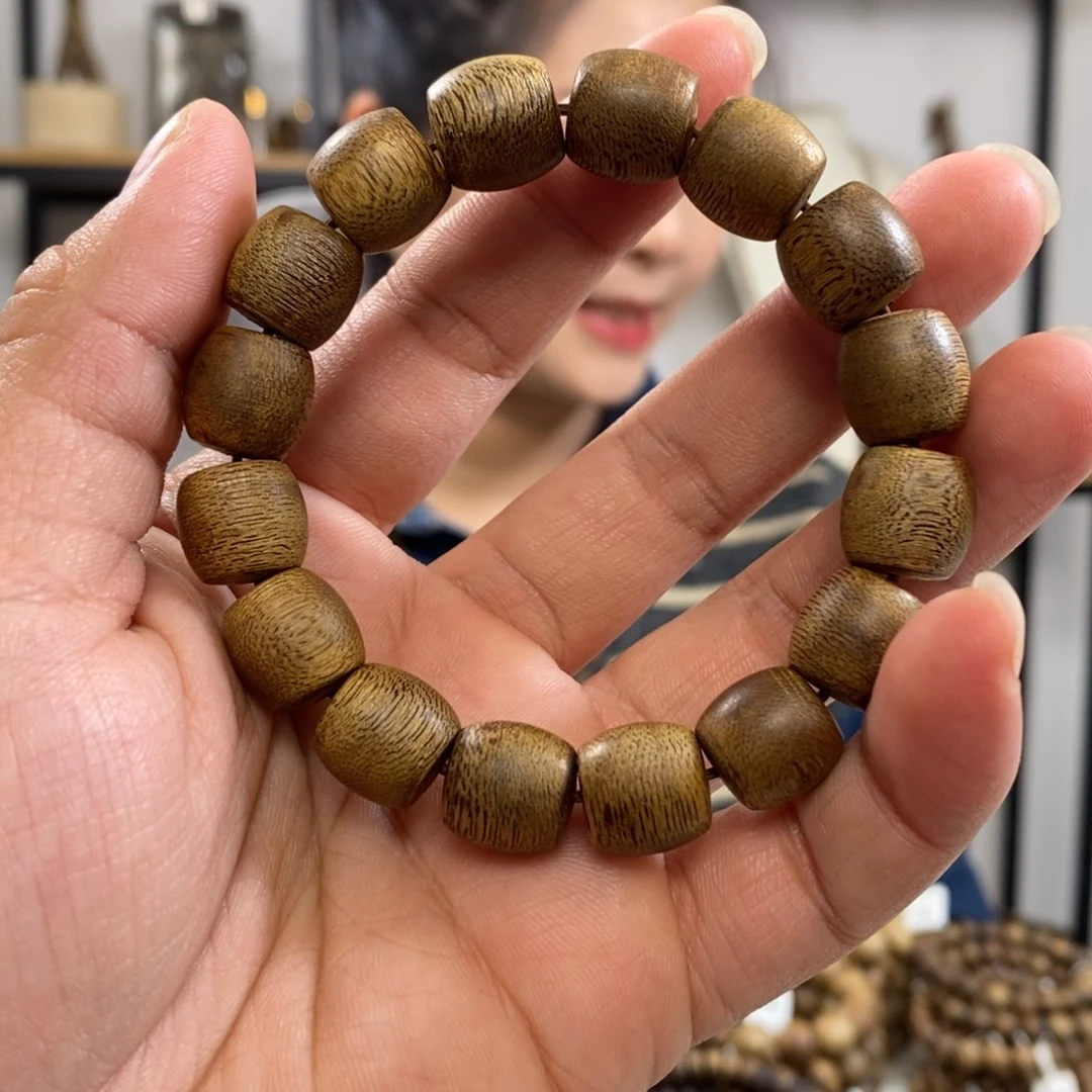 沉香手串好**生奇楠沉香鼓珠1.2单圈9克