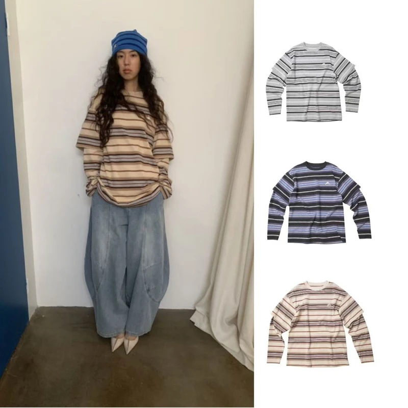 【manzanilla】25秋冬 ZT25AW120473 撞色条纹鸭梨刺绣T恤