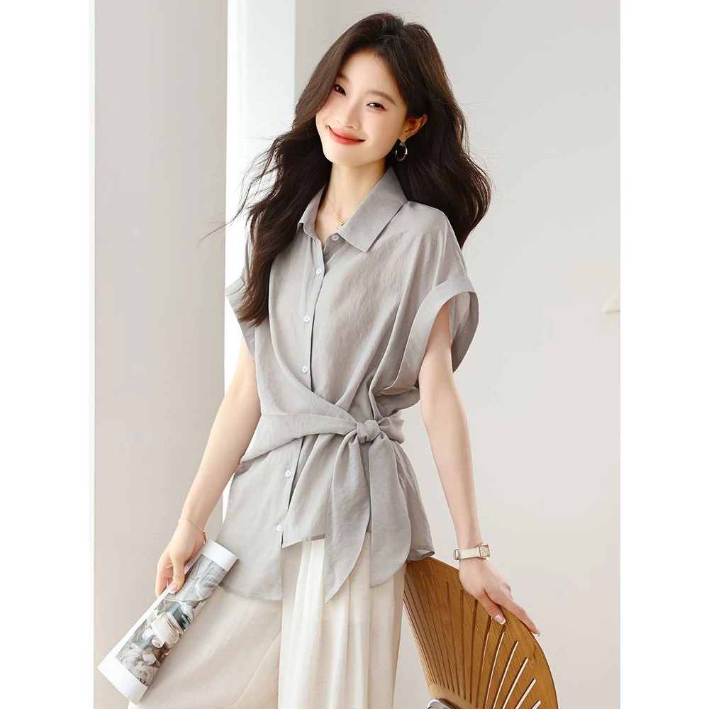 哥弟阿玛施正品天丝短袖衬衫女夏季2025年新款时尚洋气小个子设计