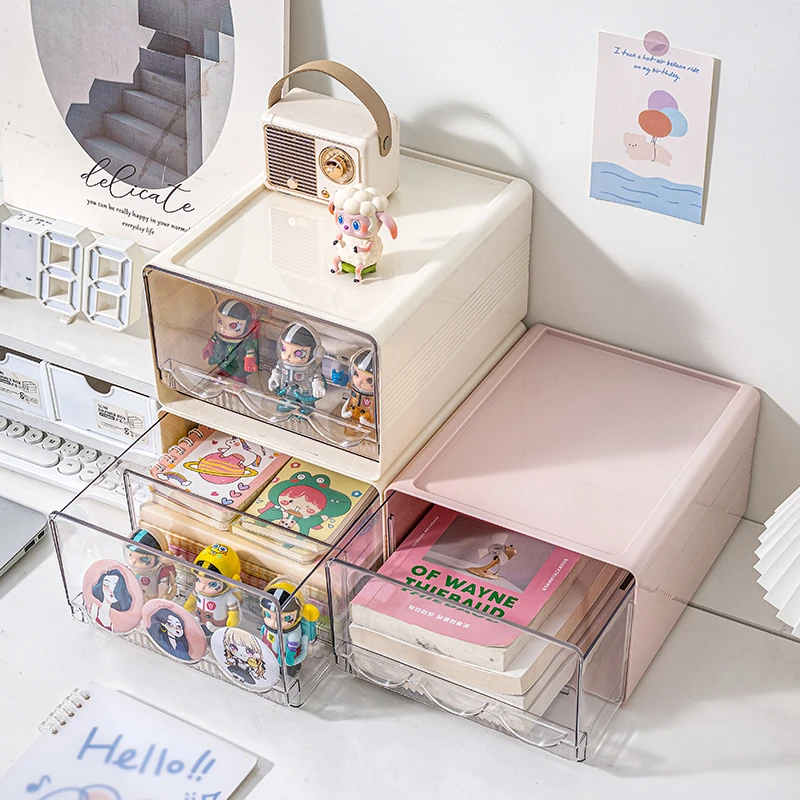 抽屉式手办收纳盒防潮公仔储物盒透明带盖防尘泡泡玛特分格展示盒