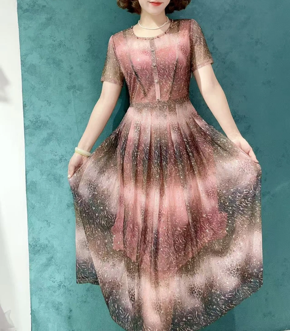 D 1215优雅气质妈妈装连衣裙