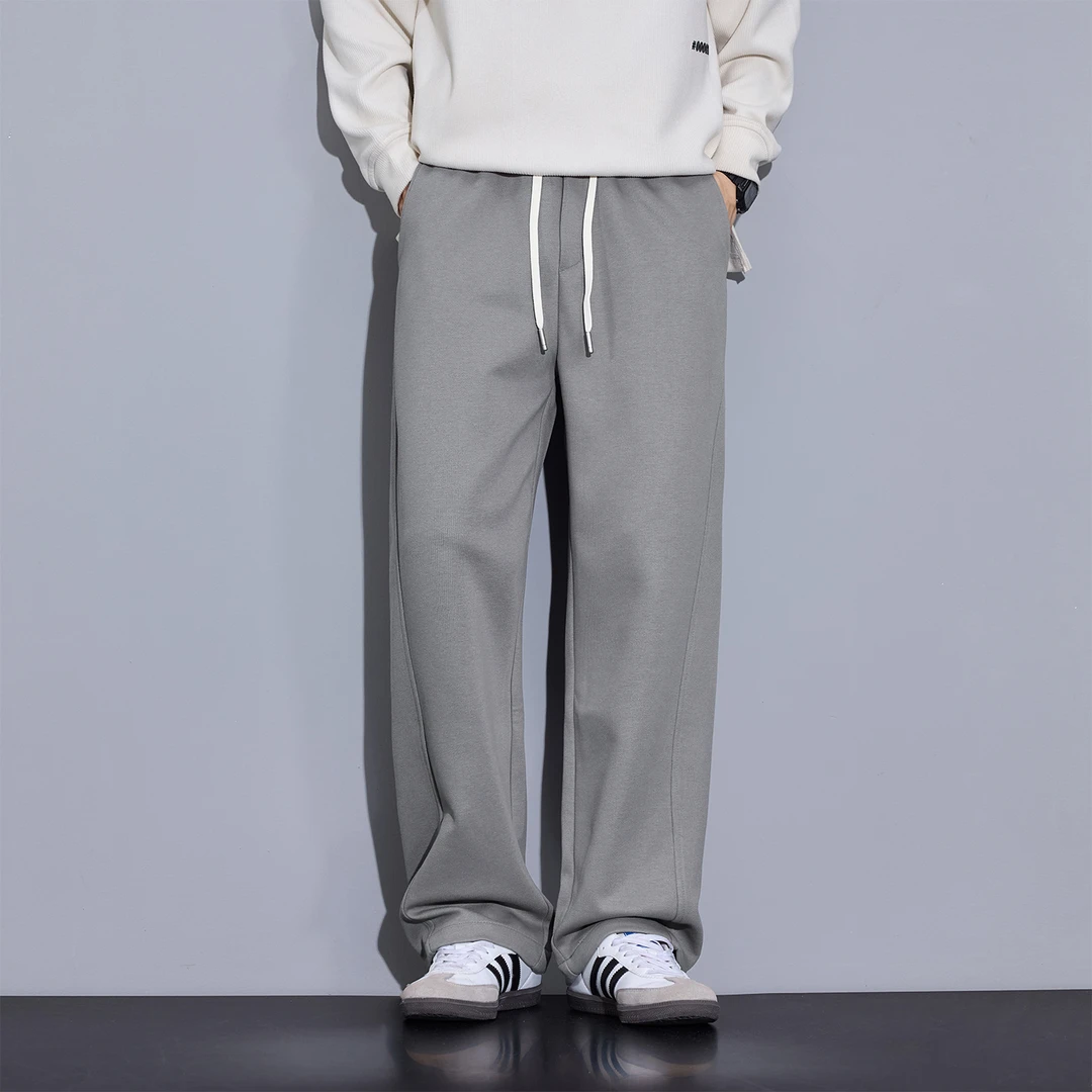 Kuvine2025冬季加绒加厚保暖美式潮流简约百搭宽松直筒休闲裤男款