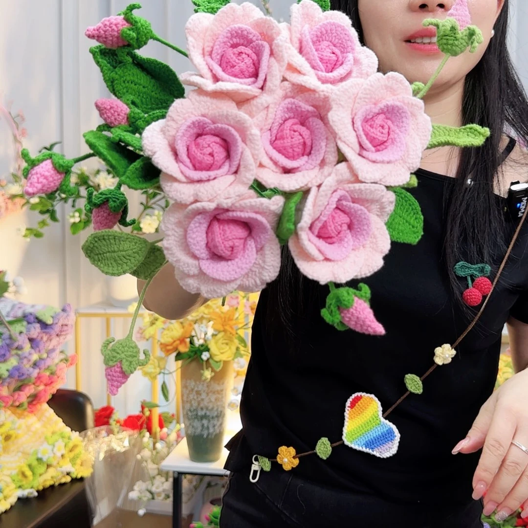 莱赛尔纤维棉手工钩织蔷薇花