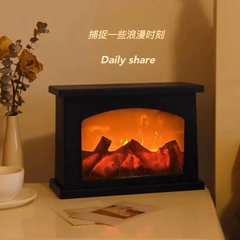 仿真火焰灯氛围感台灯卧室床头台灯桌面装饰摆件火炉灯直播装夜灯
