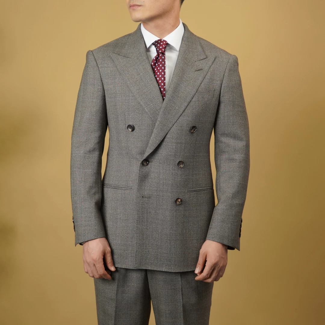 【戗驳领单西】意大利FILARTE100%羊毛咖色亲王格双排扣秋冬西装