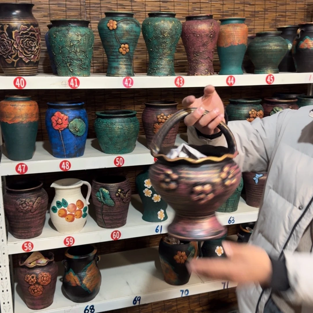 红陶红陶浮雕花盆炸炸炸炸