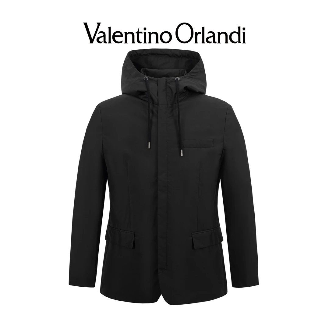 Valentino orlandi男士秋冬B版时尚百搭简约商务风连帽棉服外套