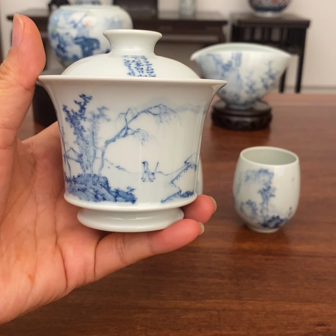 赛***崎景德镇艺术文人作品盖碗