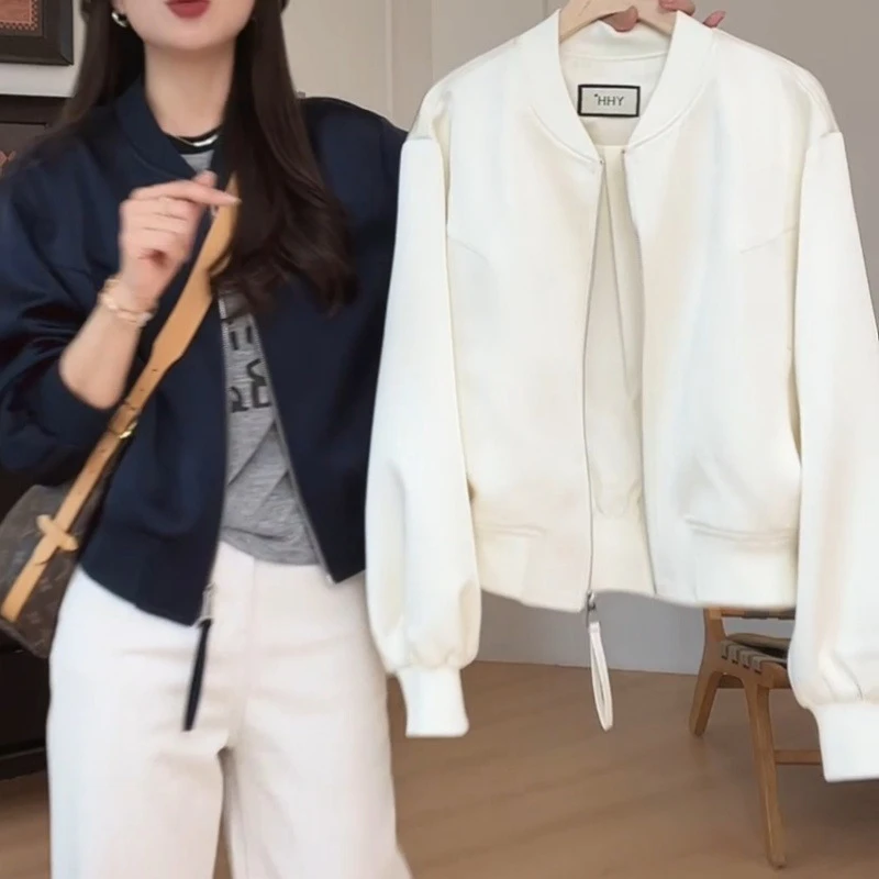 小个子时尚圆领气质棒球服外套女春秋2025新款设计感短款飞行夹克
