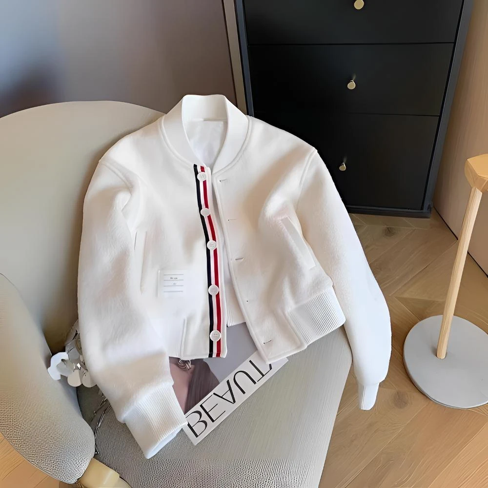 春秋棒球领短款毛呢外套女2025秋设计时尚宽松洋气秋冬.夹克气质