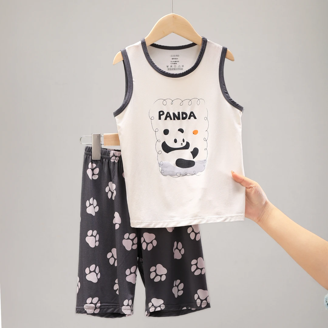 男童莫代尔无袖睡衣儿童家居服男孩宝宝大童背心套装夏季薄款8326