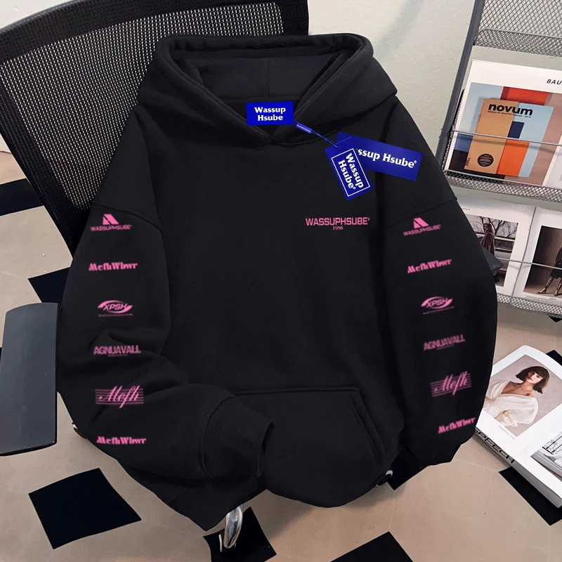 WASSUP HSUBE国潮牌设计感印花连帽卫衣男士秋冬宽松慵懒重磅上衣