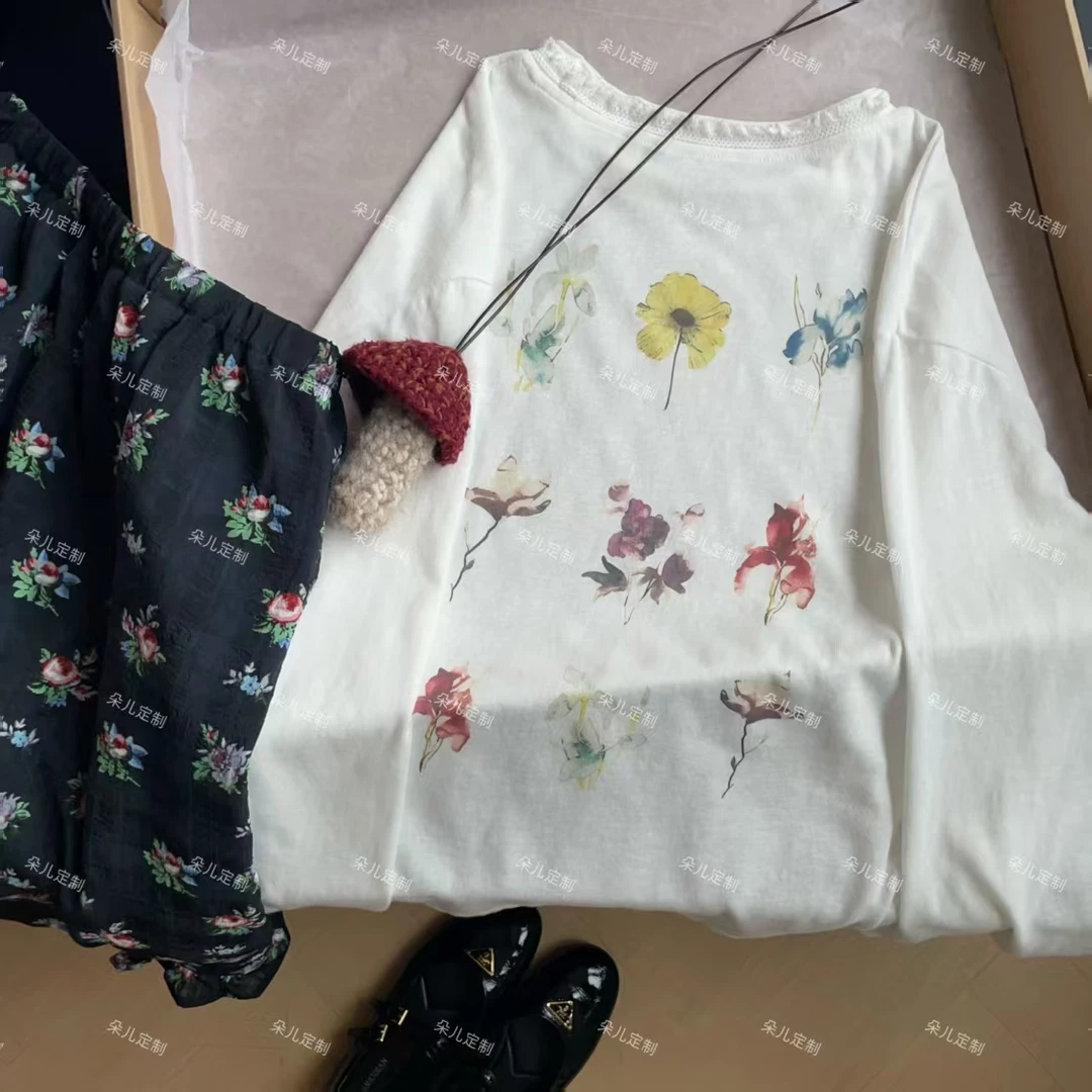 朵儿定制  【花卉】夏季百搭后背花卉长袖T恤 IY48