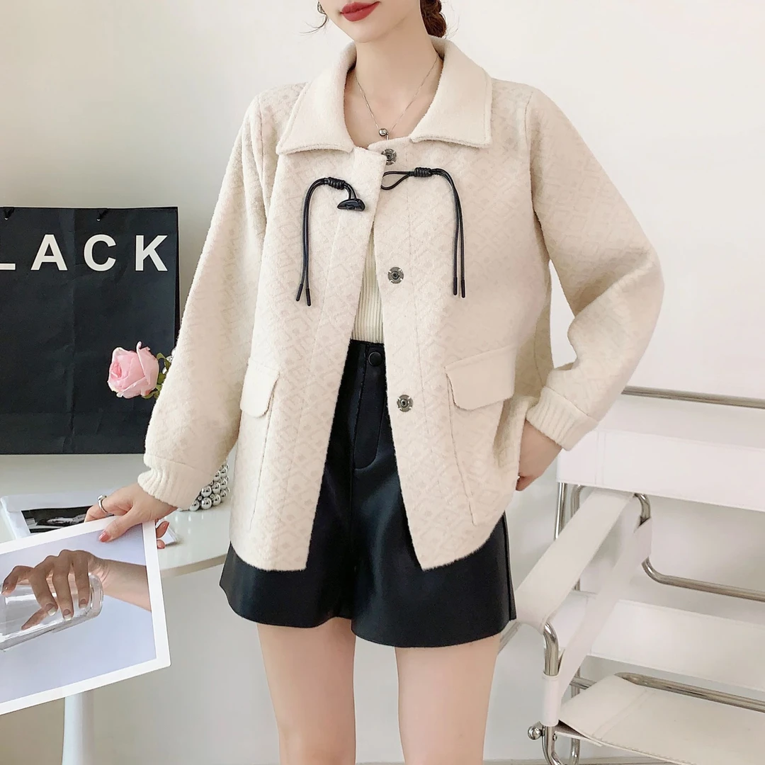起球包退，2025新款精纺双面呢外套，韩版百搭时尚气质翻领小个子