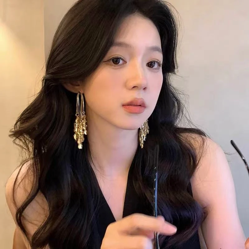 富家千金~金色长款流苏麦穗耳环女轻奢高级耳钉独特夸张大气耳饰