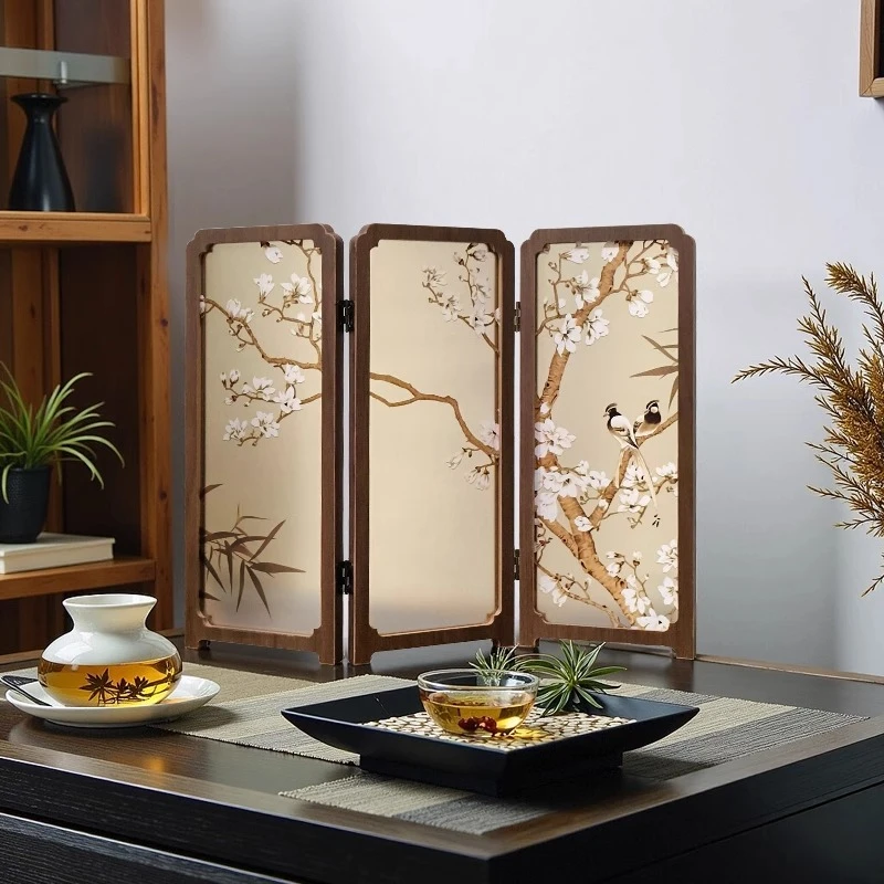 教师节礼品小屏风摆件桌面装饰品生日礼物花鸟竹子茶台边柜摆画