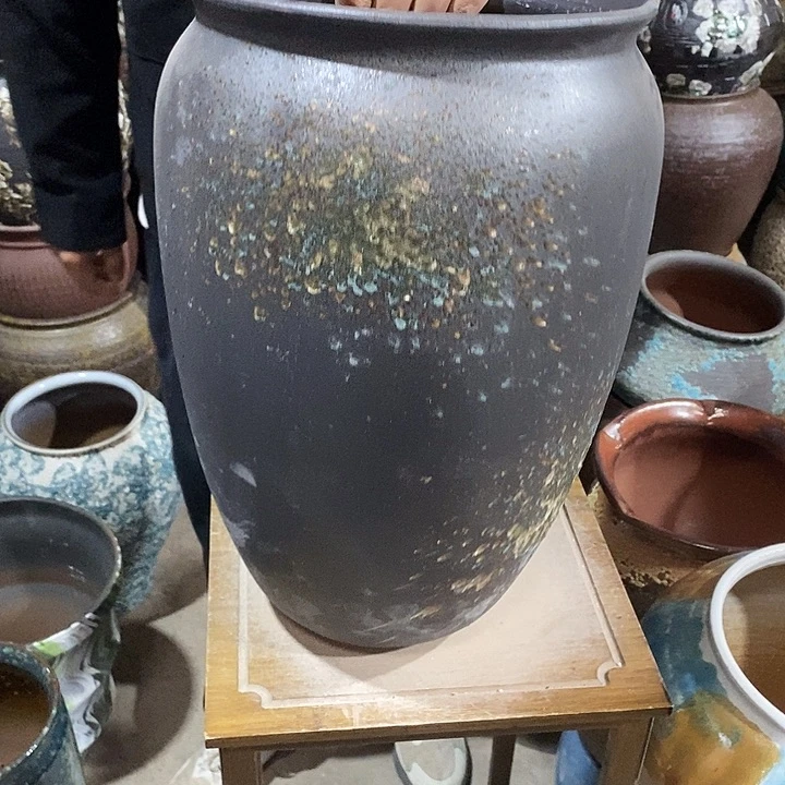 紫砂花盆口26高度41黑烟花………