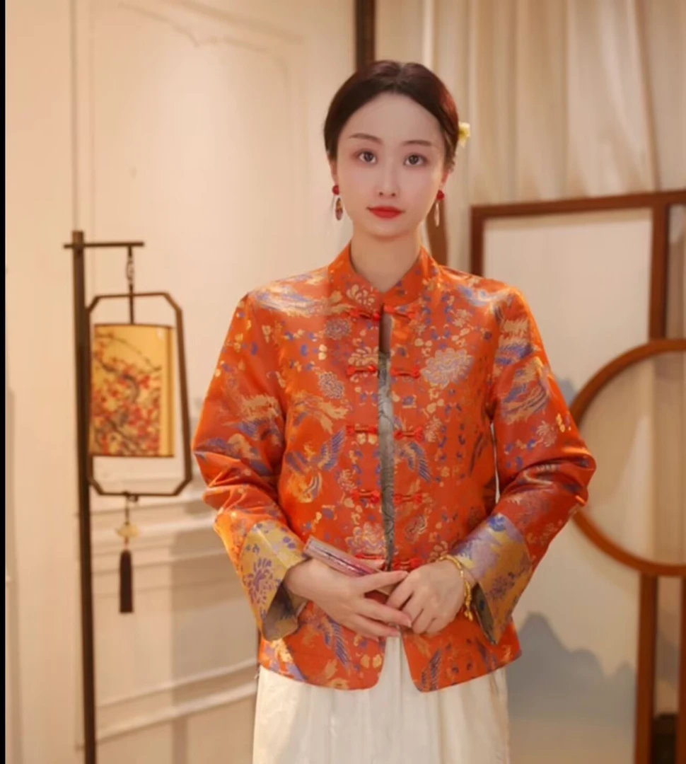 【双面双穿】新中式国风重工织锦缎提花两面穿春秋外套女