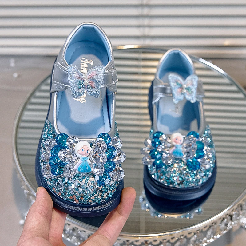 儿童鞋子2025春季新款女童公主鞋软底爱莎水晶鞋配礼服小女孩单鞋