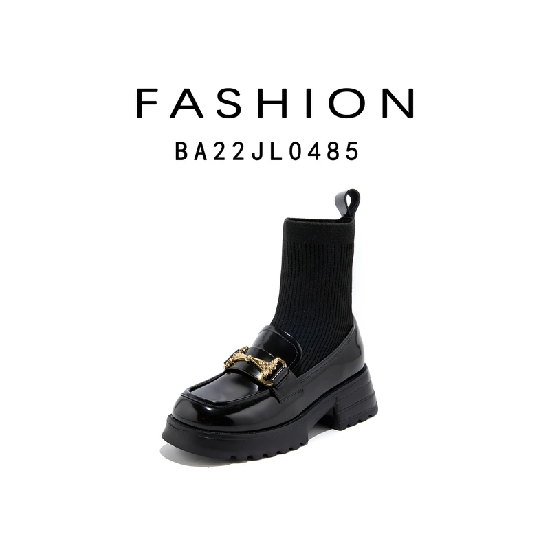 【现货】 英伦风黑色厚底袜靴0485