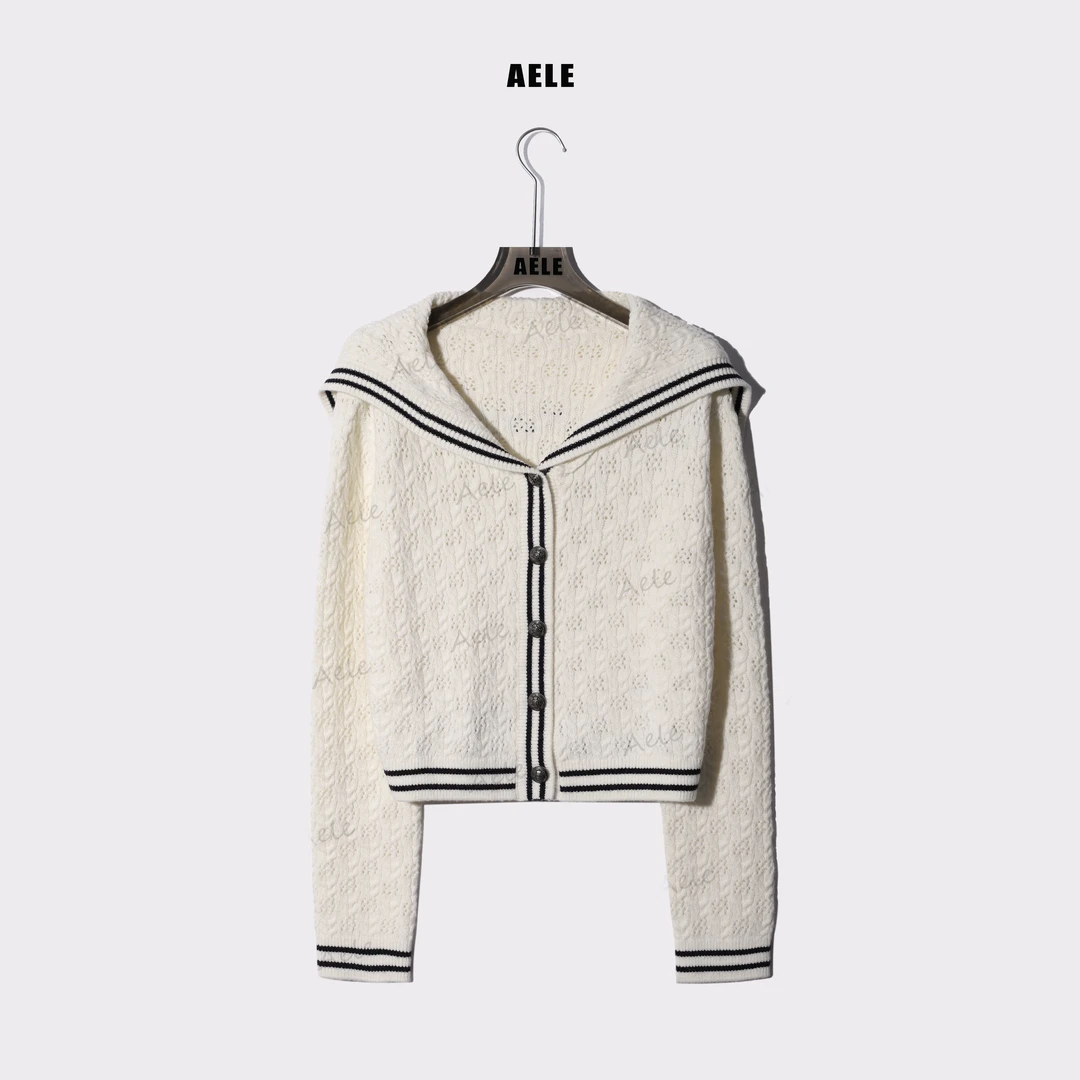 AELE海军领镂空撞色针织开衫上衣 X853 2939 AD