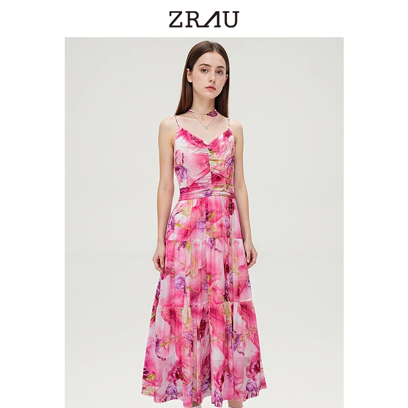 ZRAU显瘦修身气质印花优雅夏季无袖连衣裙Z1242L0080