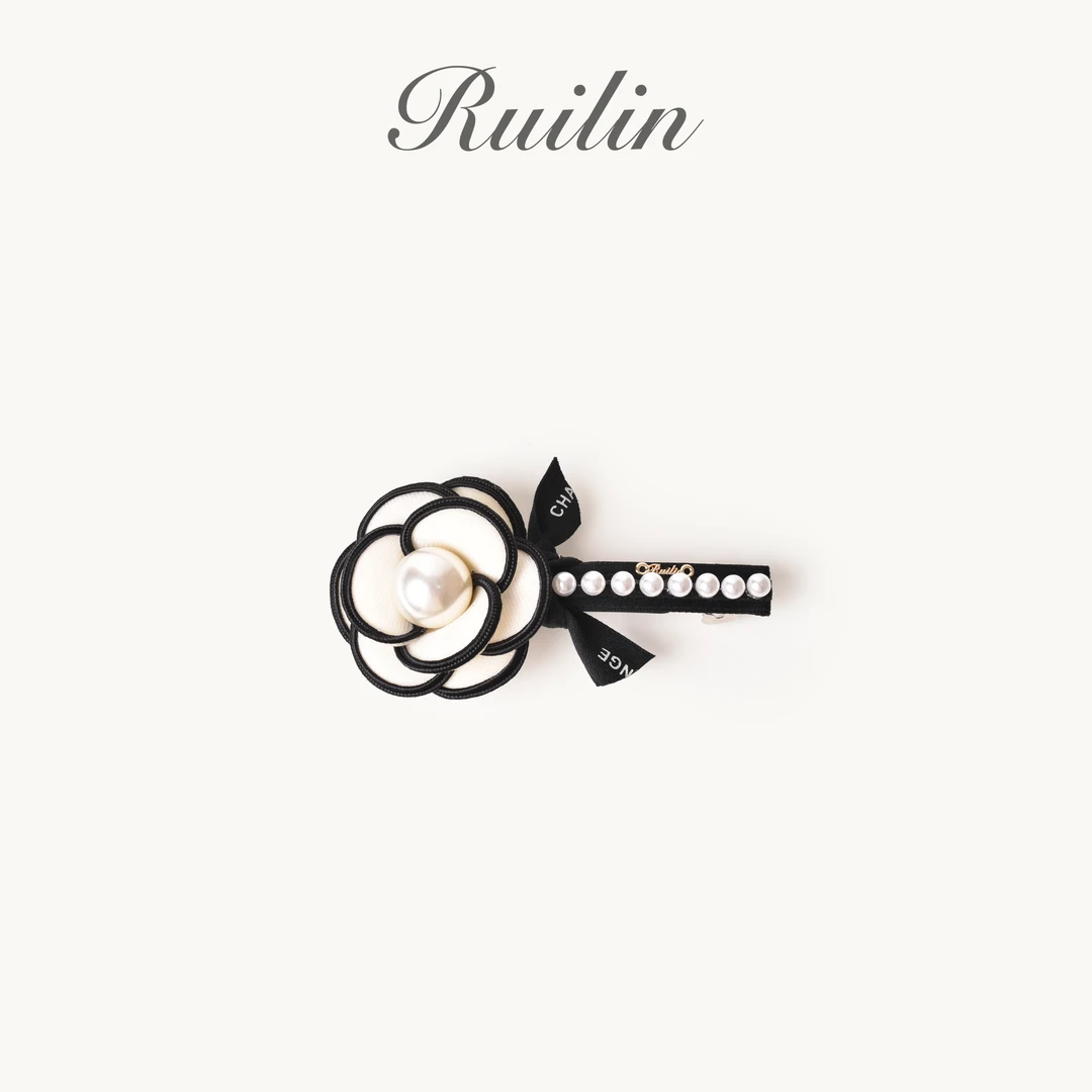 RUILIN【274】【珠愿缎带山茶花】发夹珍珠蝴蝶结山茶花法式百搭气质