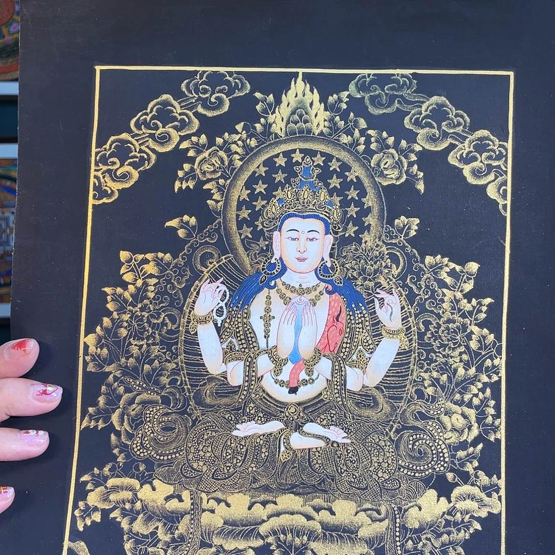 卷轴画手绘唐卡 30*20厘米四臂观