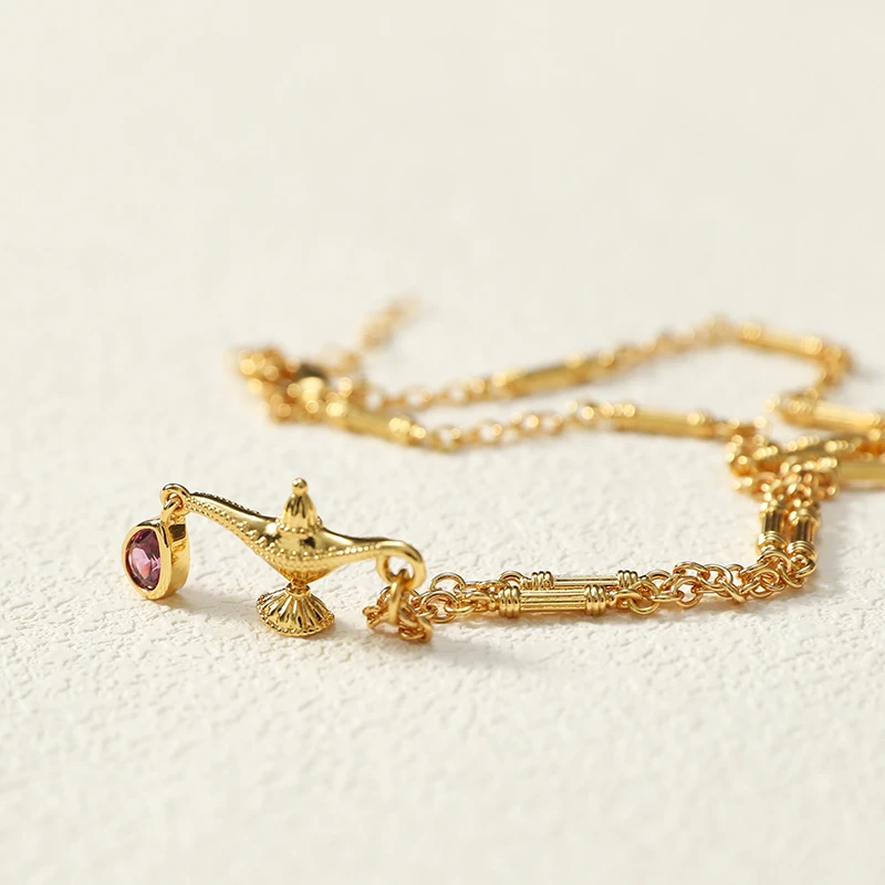 合金锆石项链 张大奕 阿拉叮许愿神灯铜镀金玫瑰锆石项链