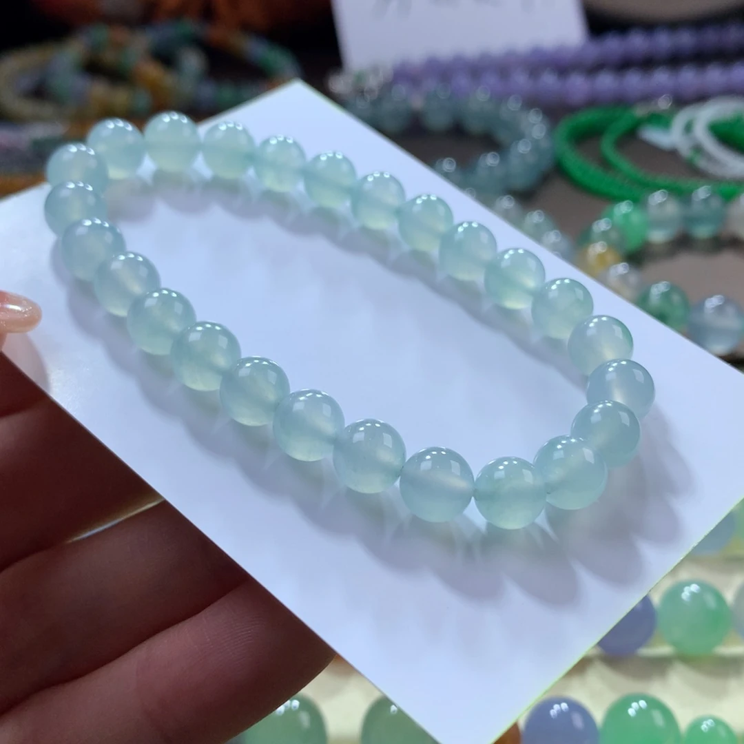 翡翠手链未镶嵌冰胶蓝飘花卡7.3