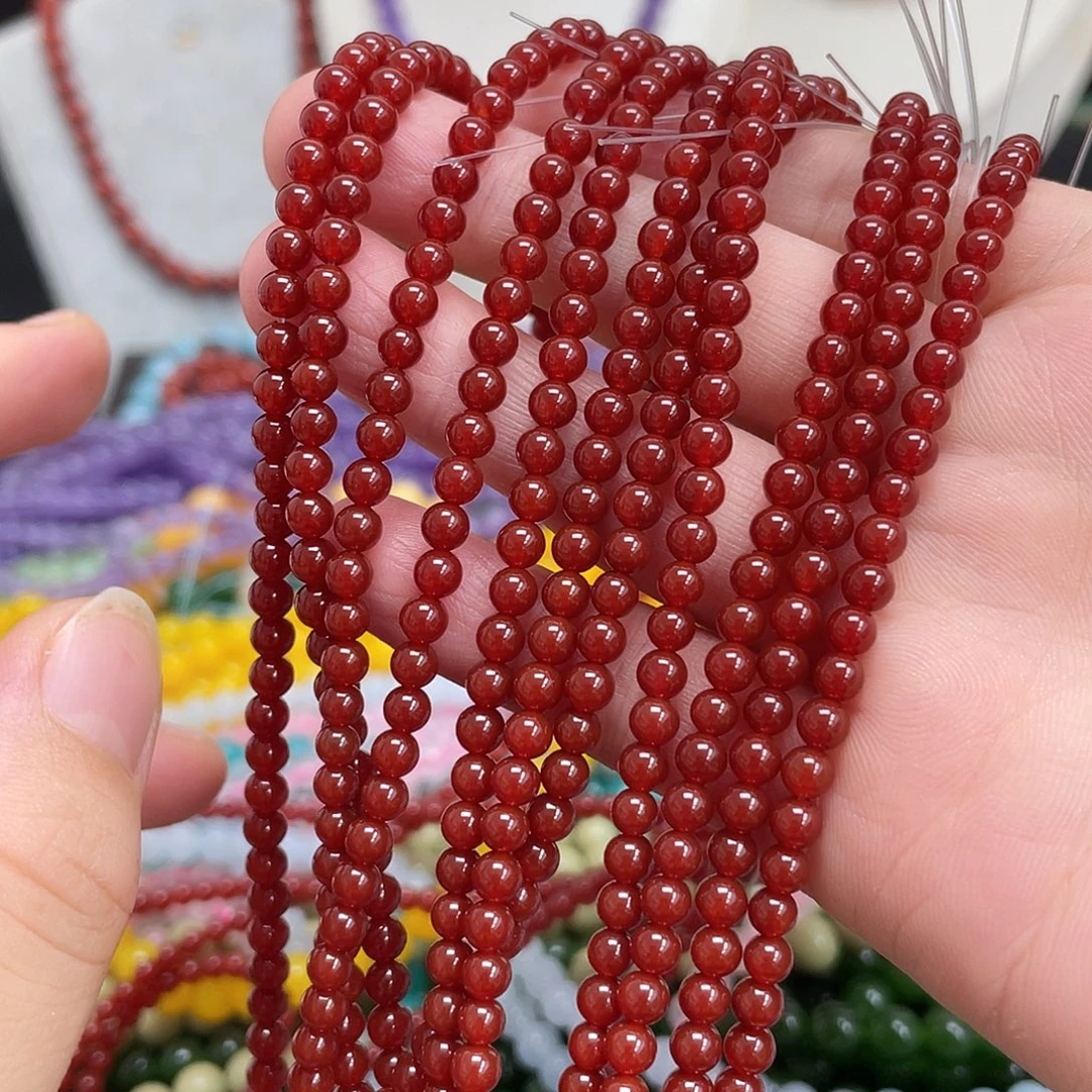 玛瑙/玉髓未镶嵌半成品红玛瑙4m散珠