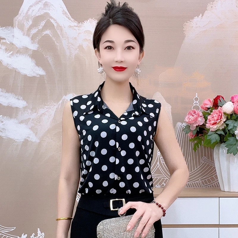 23163款 冰羽丝弹力衬衣内搭女士上衣职业装马甲洋气大码无袖衬衫