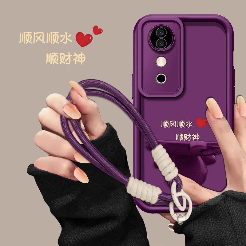 顺风顺水适用vivos19/s19pro梅子色猫咪支架手机壳全包防摔女款