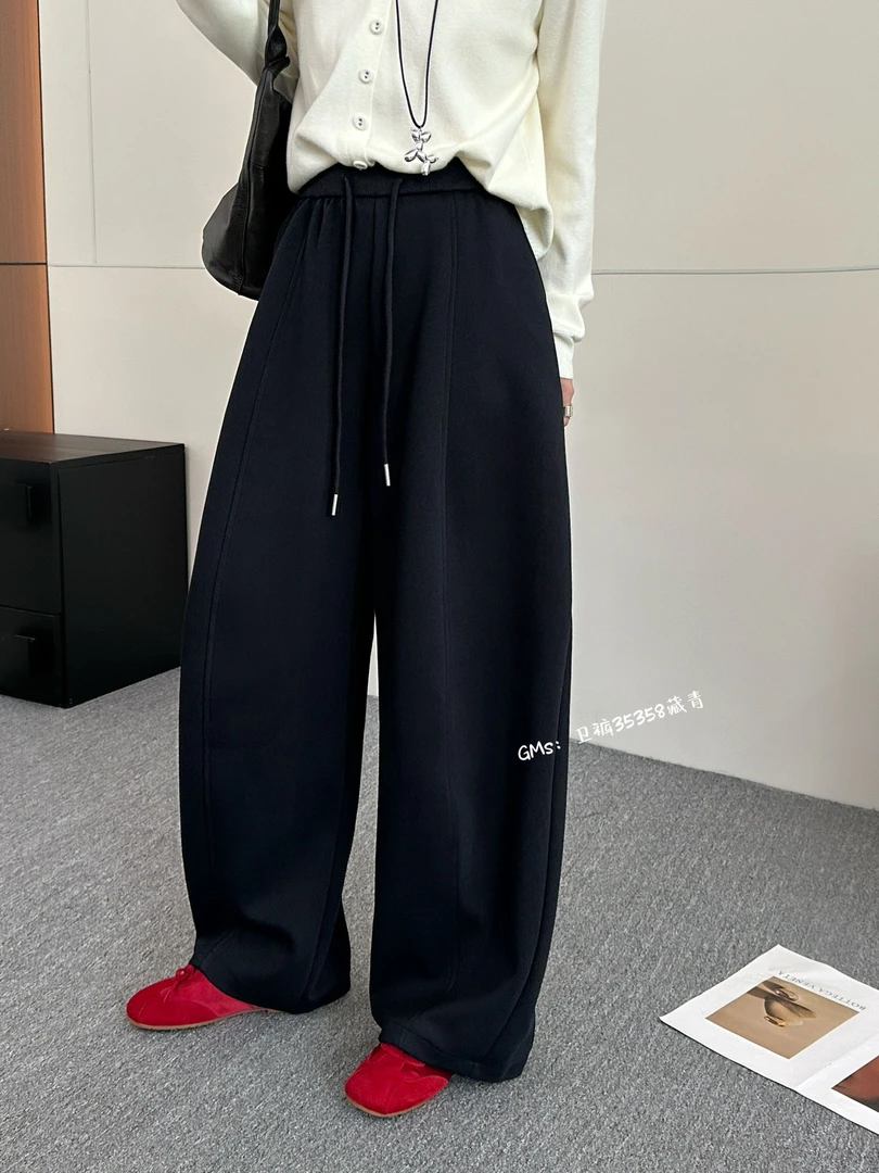 【摩姐姐欧韩】35358秋季新款宽松休闲松紧腰抽绳阔腿直筒香蕉卫裤