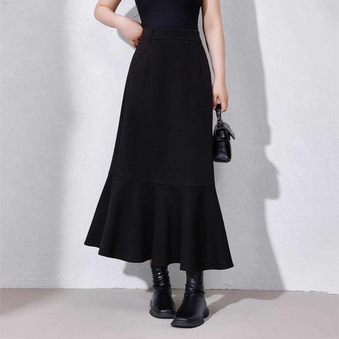 LX【虞美人】蛋妹大码女装微胖mm秋冬显瘦遮胯鱼尾半身裙DM23102