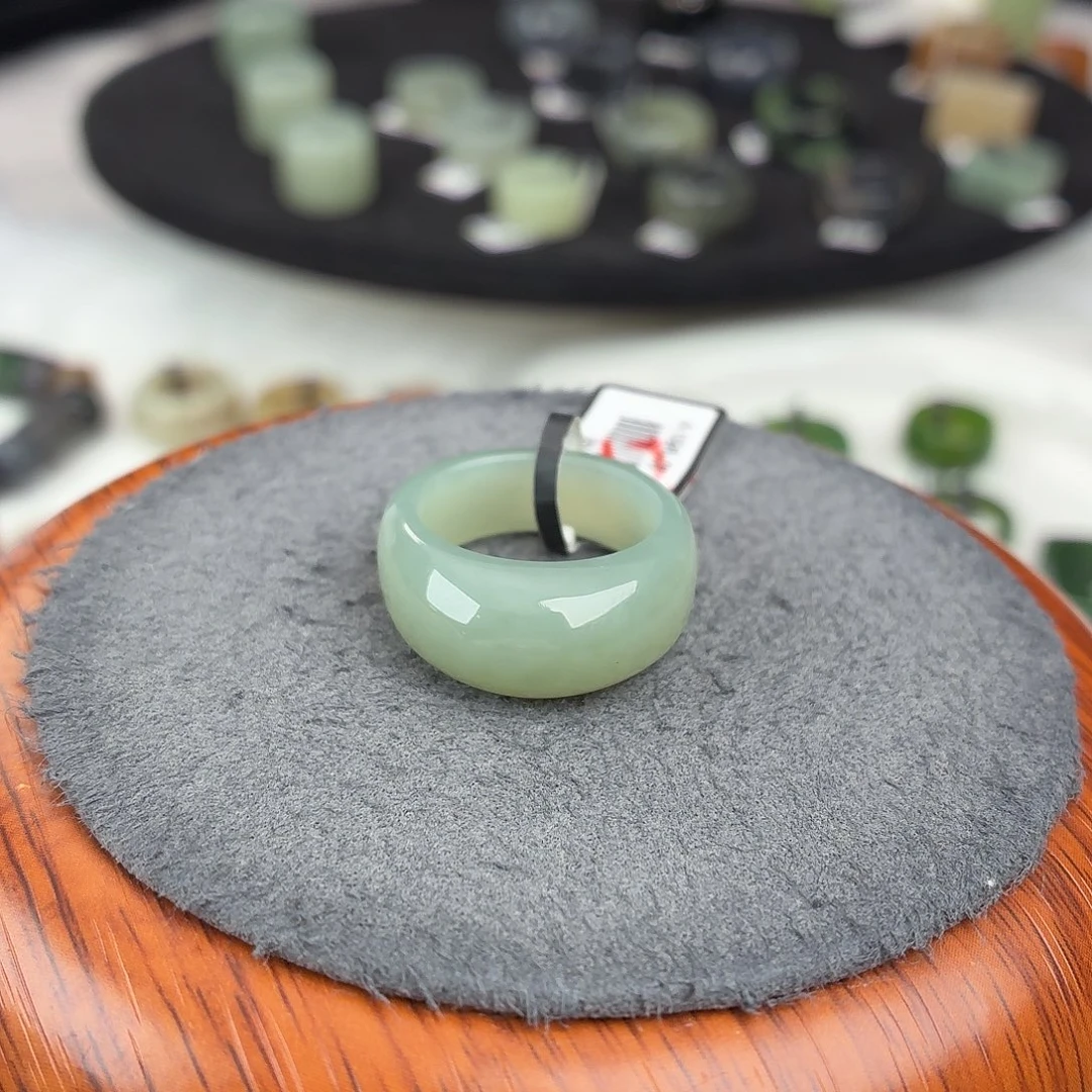 和田玉未镶嵌戒指b34奶蓝馒头17.7