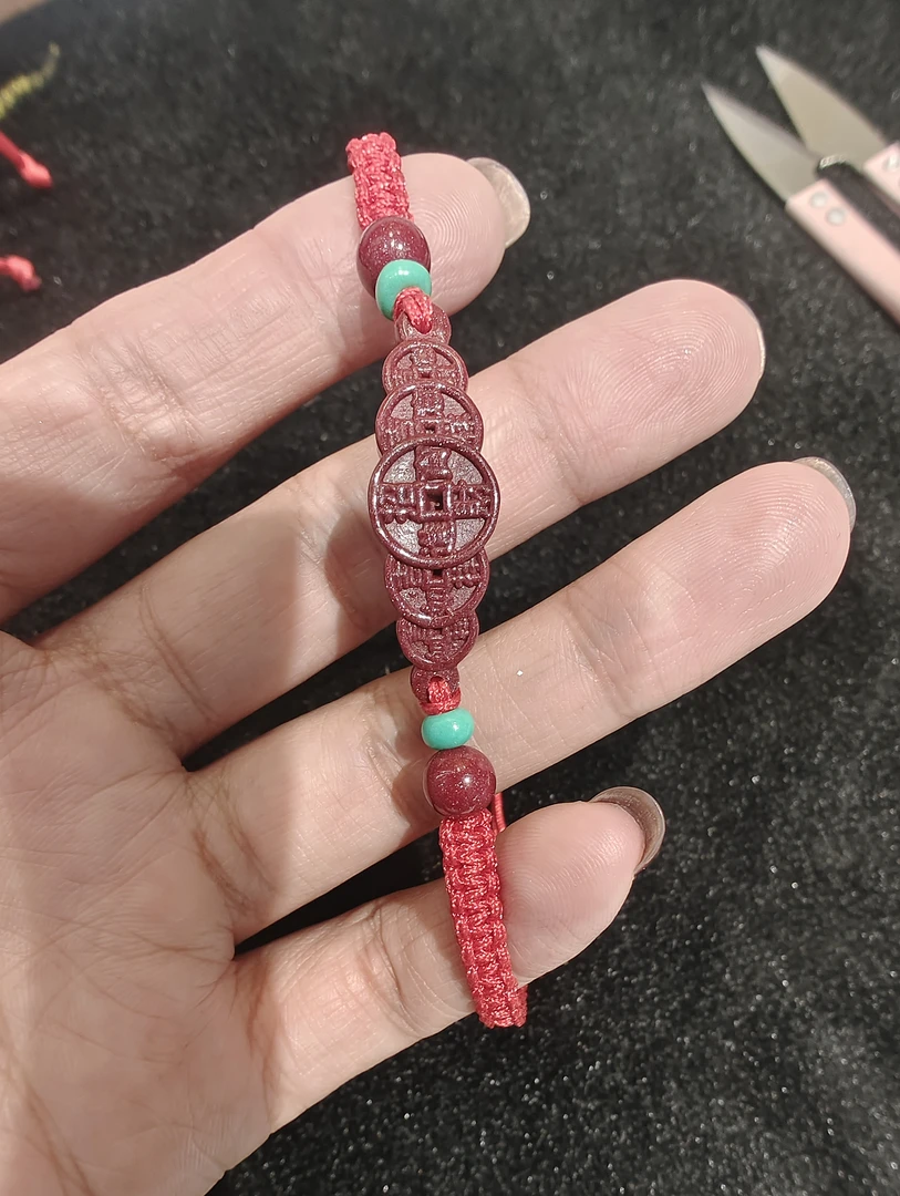 含辰砂工艺品天然辰砂保真朱砂纯手工编织五帝钱男女情侣转运手绳