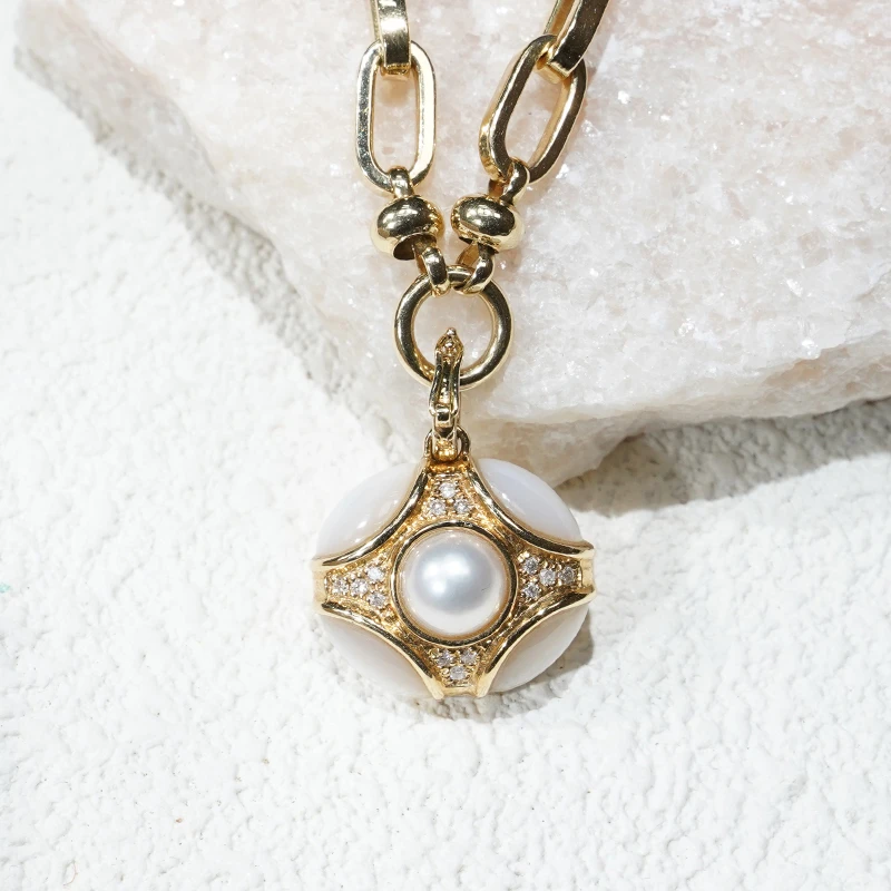 18K金珍珠白贝星珠辰辰吊坠（不含链）